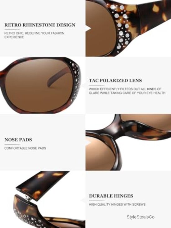 Polarized Wrap Around Sunglasses Rhinestone Bling UV400 Protection 2 Pair main image 5